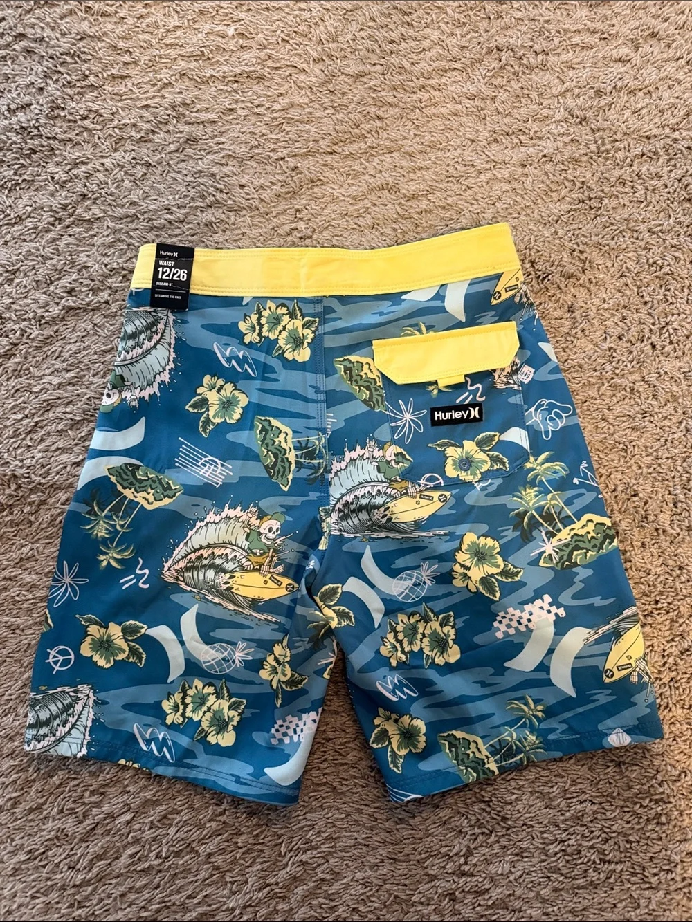 Hurley Boys Blue & Yellow Floral Surf Boardshorts with Surf Graphic